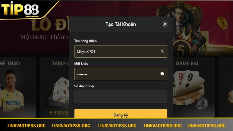 Bet thủ cần có một tài khoản đã được đăng ký tại Tip88